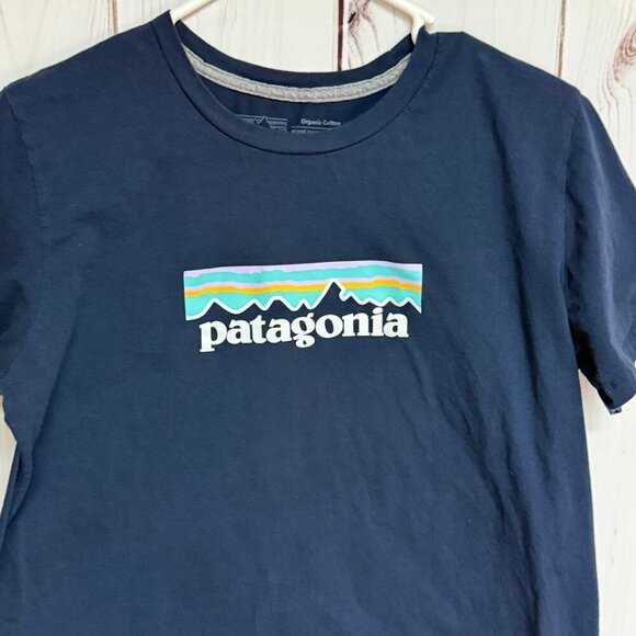 Patagonia Women’s P-6 Logo Organic Cotton Tee L Navy EUC - Picture 2 of 8